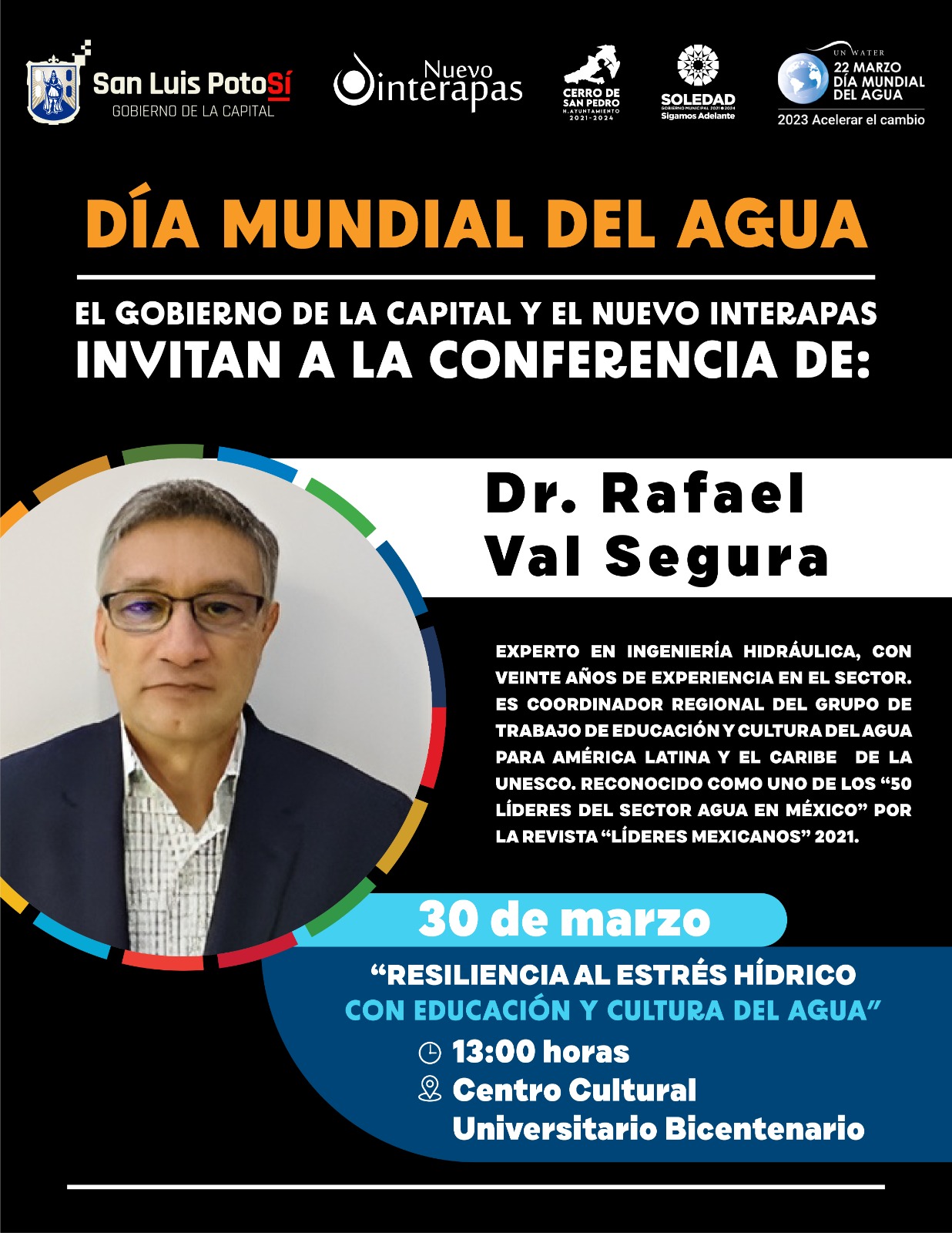 GOBIERNO DE LA CAPITAL Y NUEVO INTERAPAS INVITAN A CONFERENCIA CON ESPECIALISTA EN CULTURA DEL AGUA, ESTE 30 DE MARZO