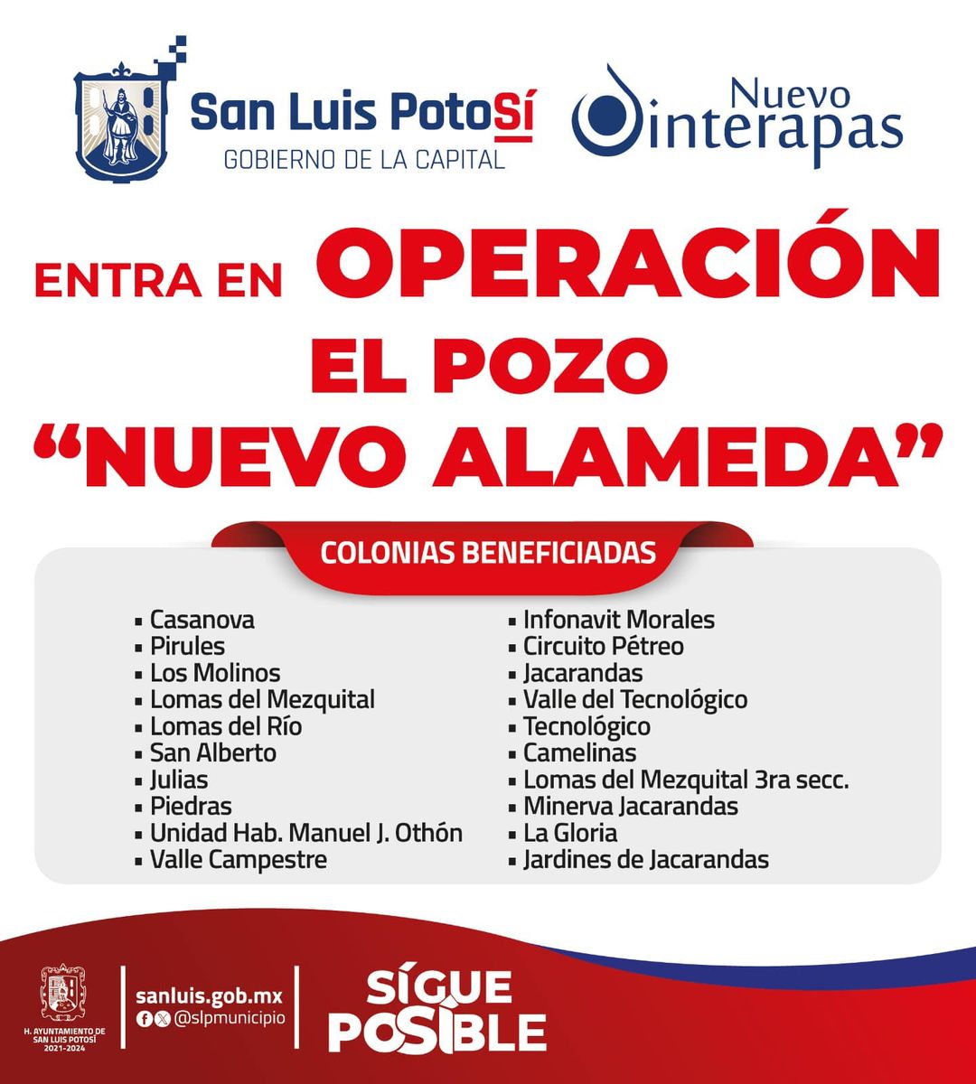 Para regularizar el abasto de agua al norte de la ciudad INTERAPAS pone en operación el pozo “Nuevo Alameda”.