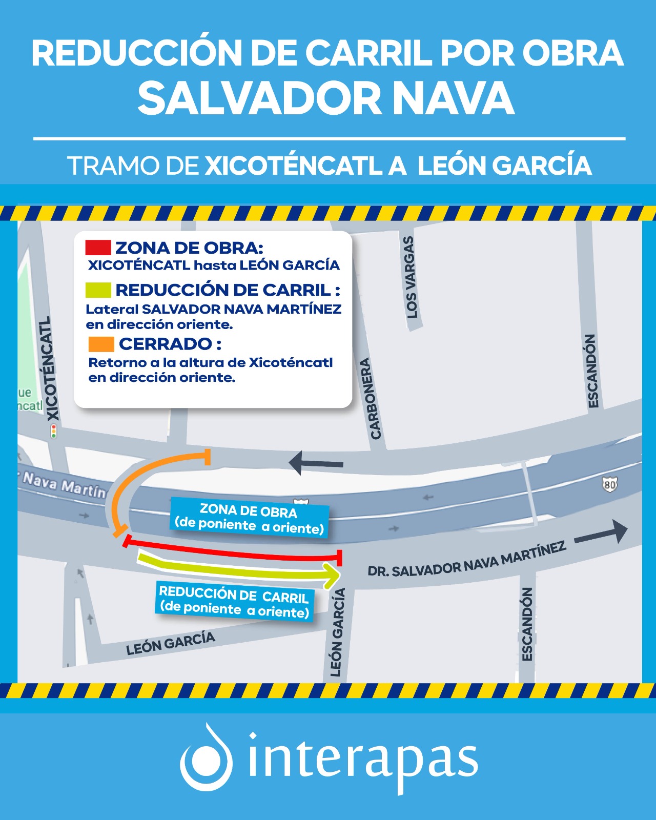 Interapas anuncia cierre parcial en lateral de Salvador Nava por rehabilitación sanitaria
