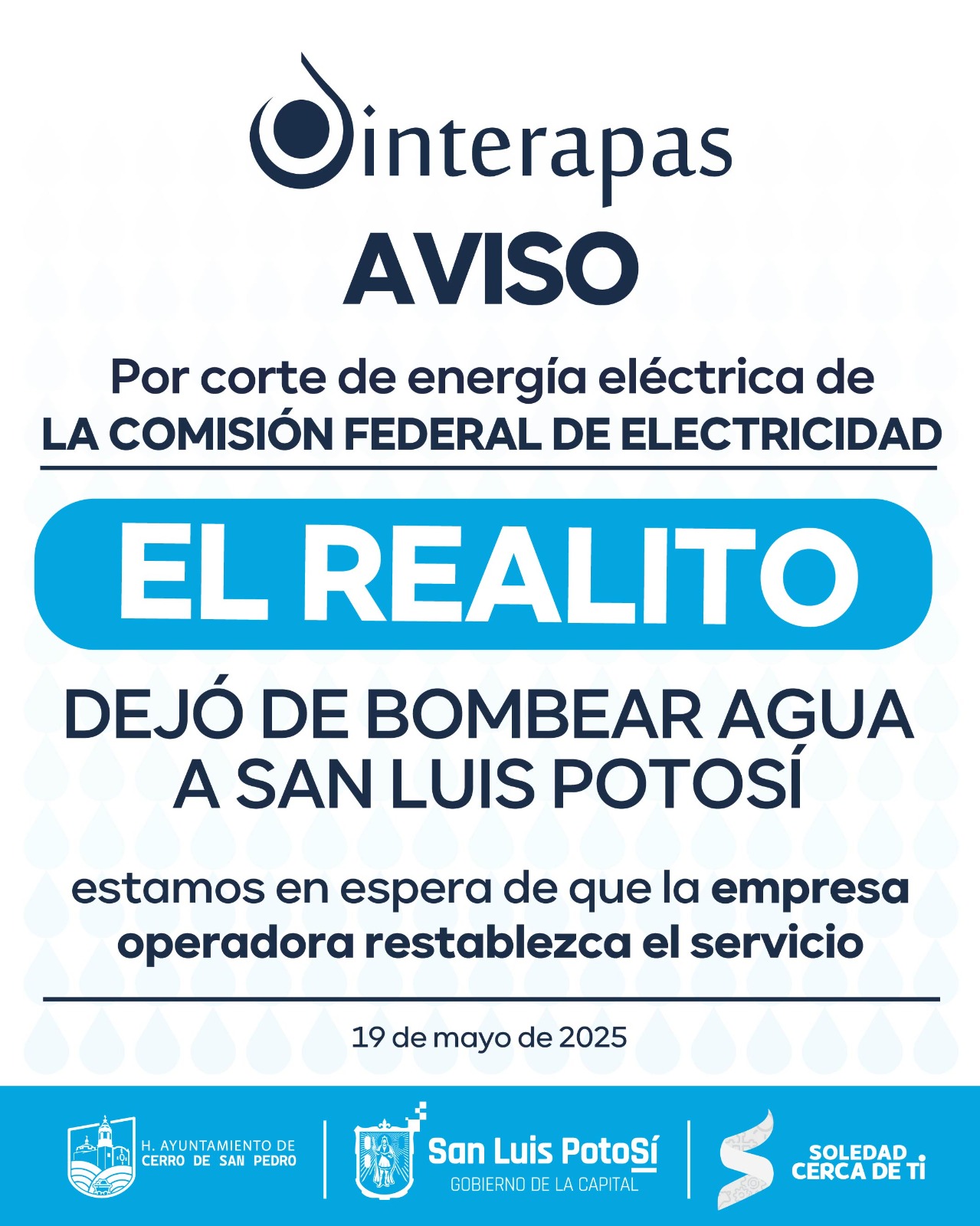 Por corte de energía de CFE, “El Realito” suspende suministro a San Luis Potosí
