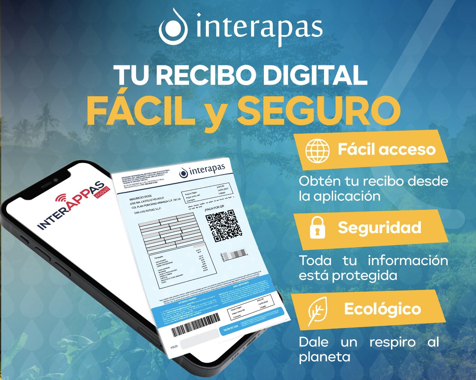 INTERAPAS impulsa la transición al recibo digital, para un servicio más ecológico y práctico