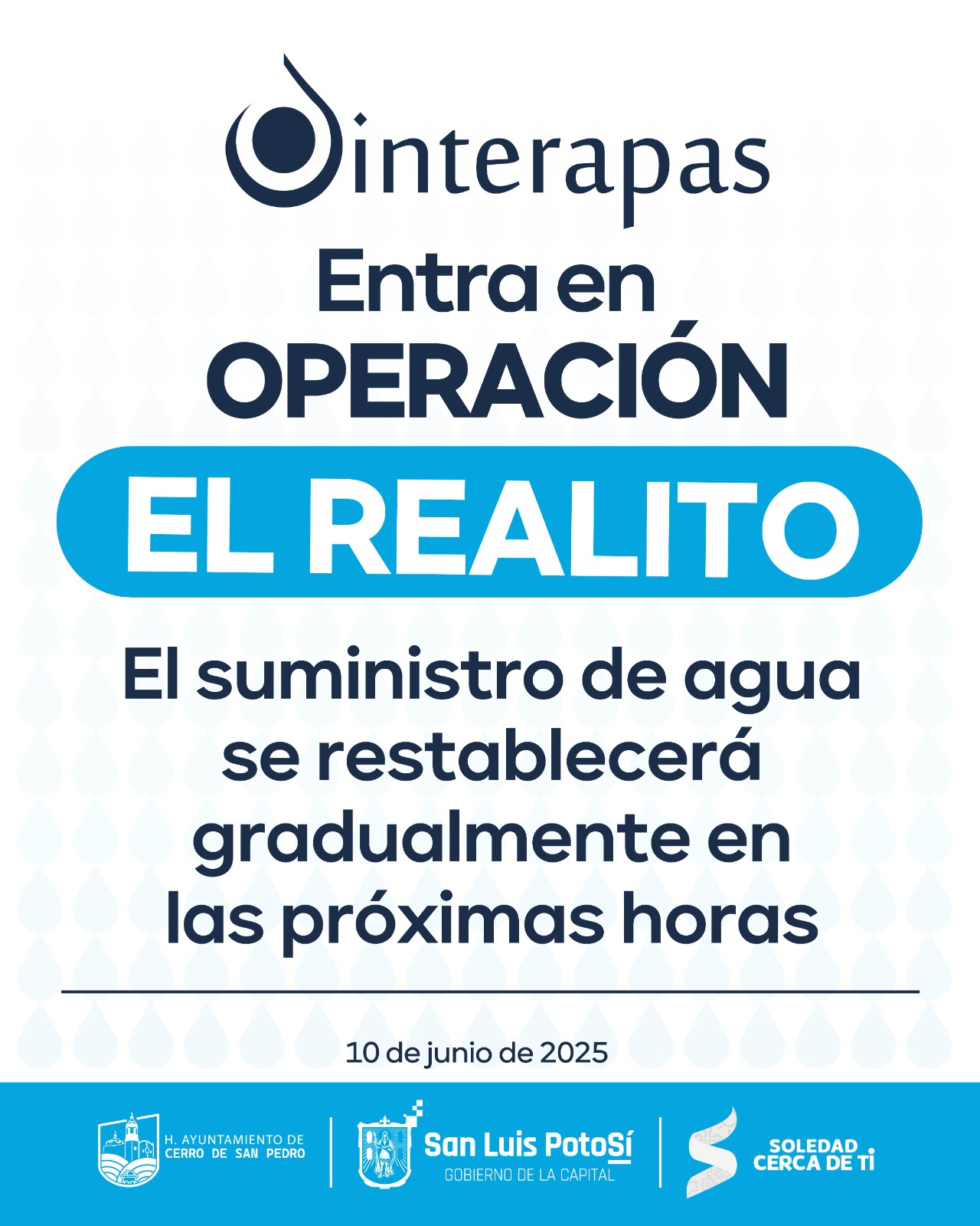 Comienza a llegar agua de “El Realito” después de la novena falla del año