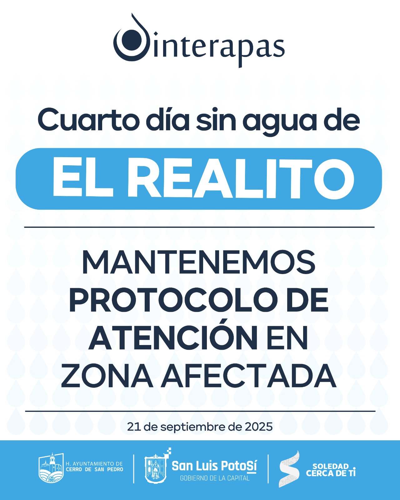 INTERAPAS mantiene protocolo por cuarto día de nueva falla en “El Realito”