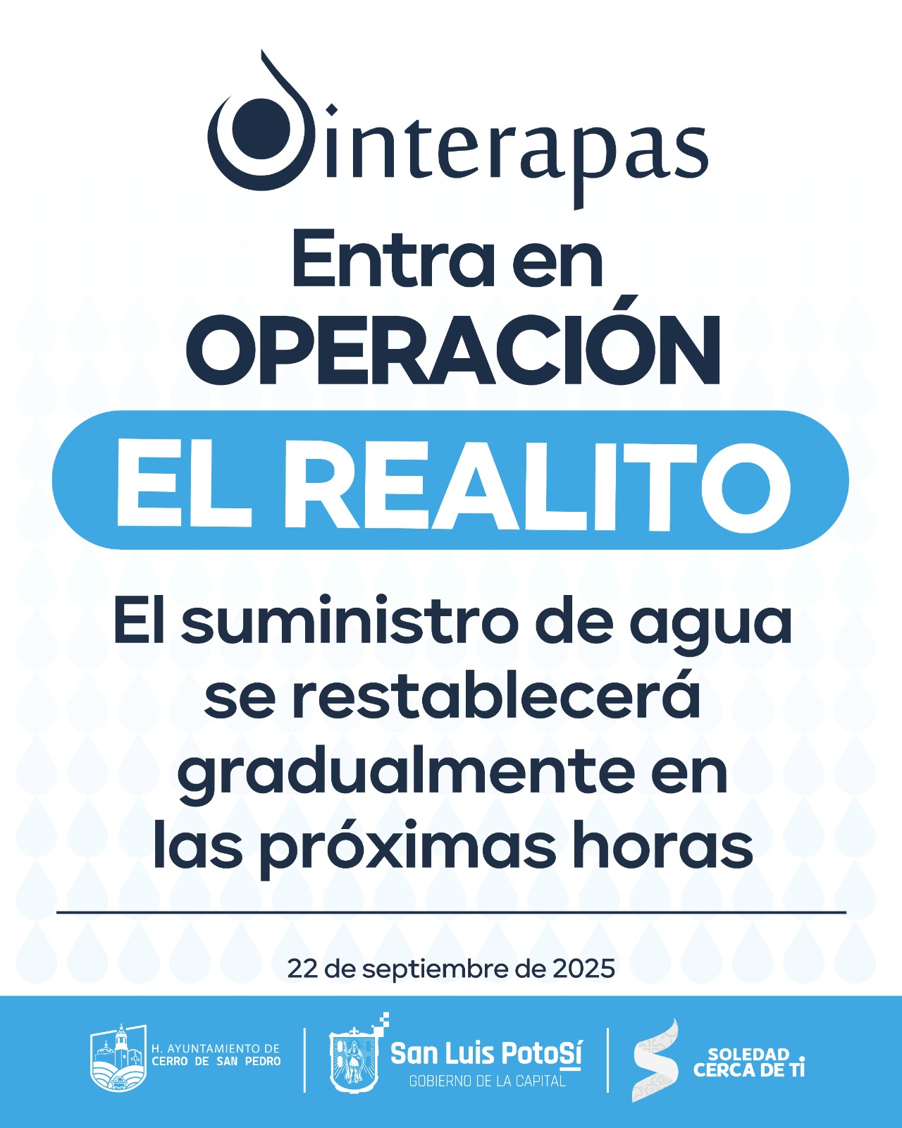 Se restablece el suministro de agua de “El Realito”