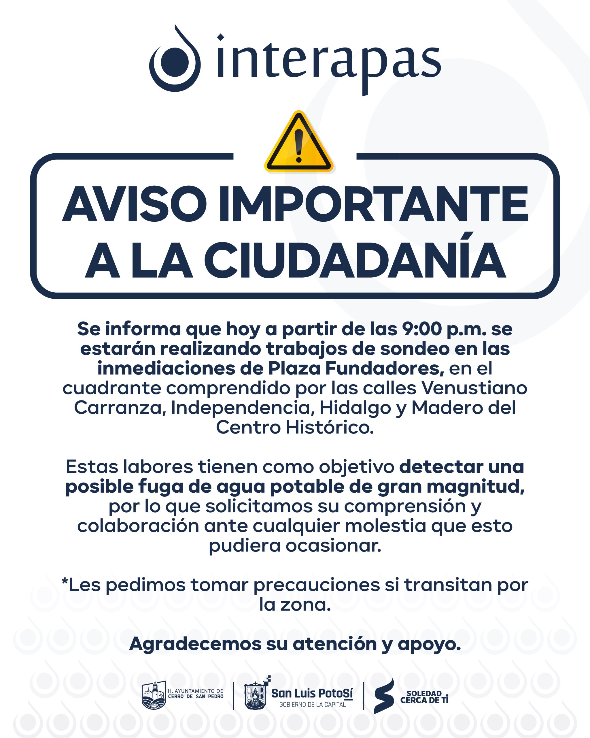 Interapas programa trabajos nocturnos en el primer cuadro del Centro Histórico